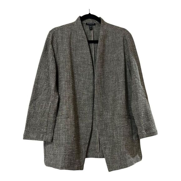 Eileen Fisher Petite Medium Brown Open Front Long Tweed Career Blazer - Picture 1 of 4